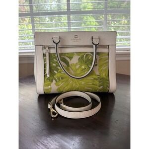 Kate Spade Purse New York Perry Lane Romy Satchel White With Green Leaves